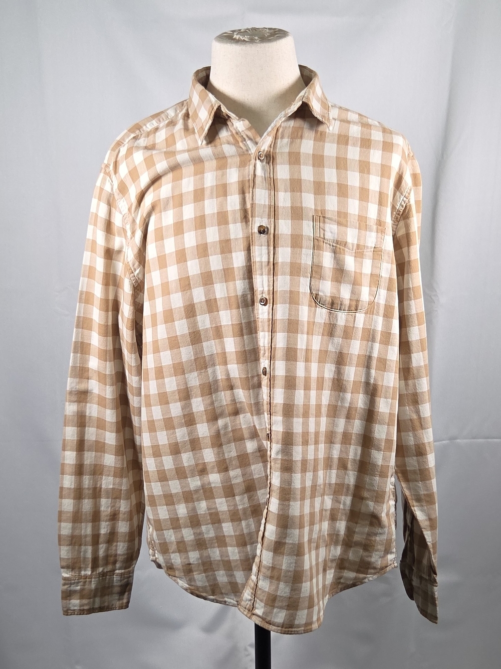 J. Crew Beige and White Plaid Double Weave Button-Down Shirt Size XL